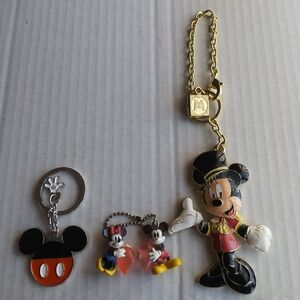 Mickey And Minnie Mouse Keychain Charm rare Collectible - Set Of 3